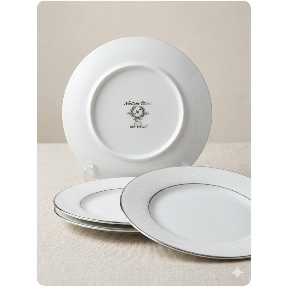 Noritake China Whitehall 6115 2 Bread Plates White Floral Platinum Trim Japan
